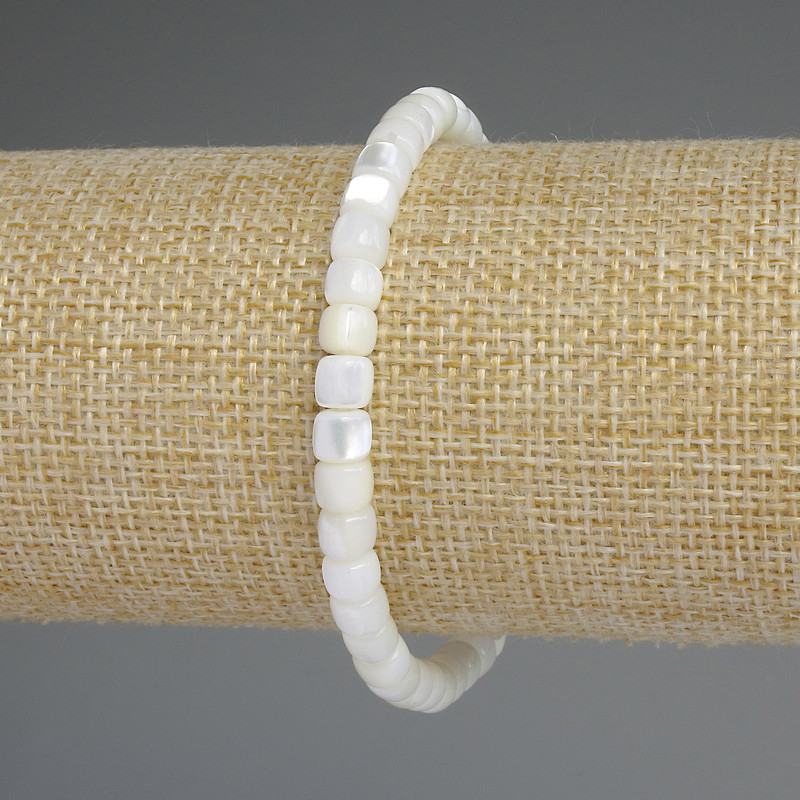 Mother-of-Pearl Rondelle Bracelet, diameter 6x5mm+-, length 18cm stretch