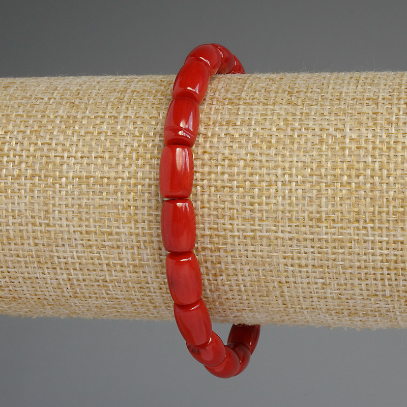 Coral Barrel Bracelet 10x6.5mm+-, length 18cm+- stretch