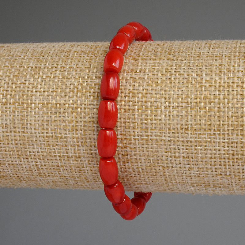 Coral Barrel Bracelet 9x6mm+-, length 18cm+- stretch