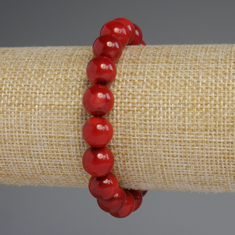 Coral Smooth Round Bead Bracelet 10mm+-, length 18cm+- stretch