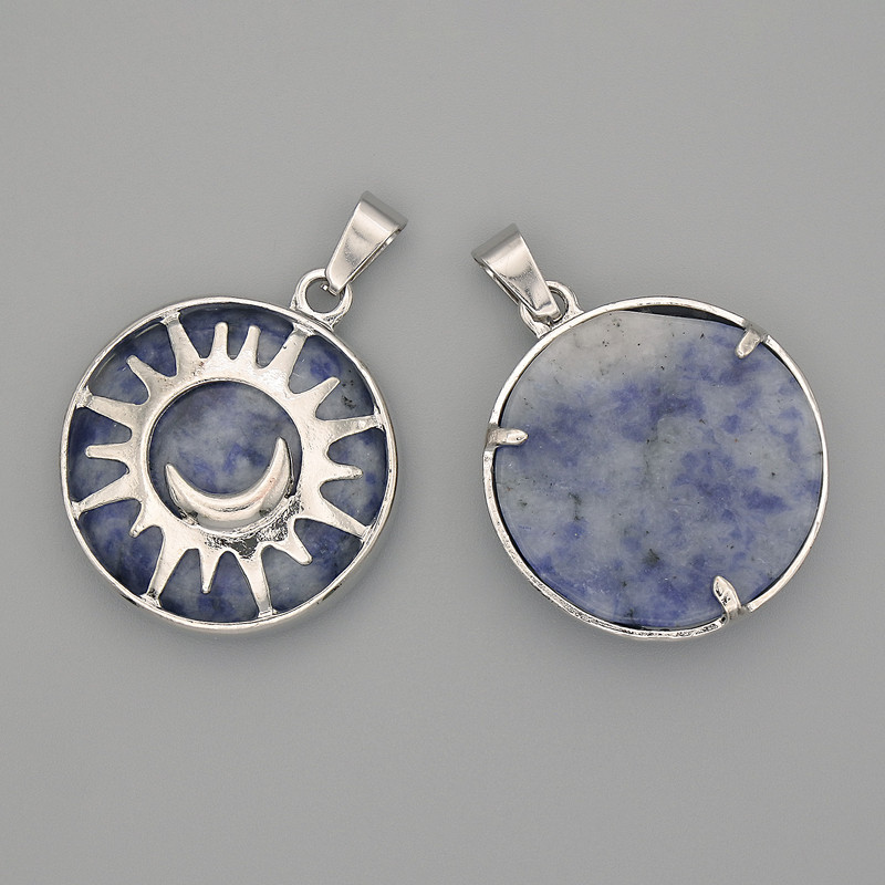 Sodalite Pendant in "Sun" Setting, 27mm Diameter+