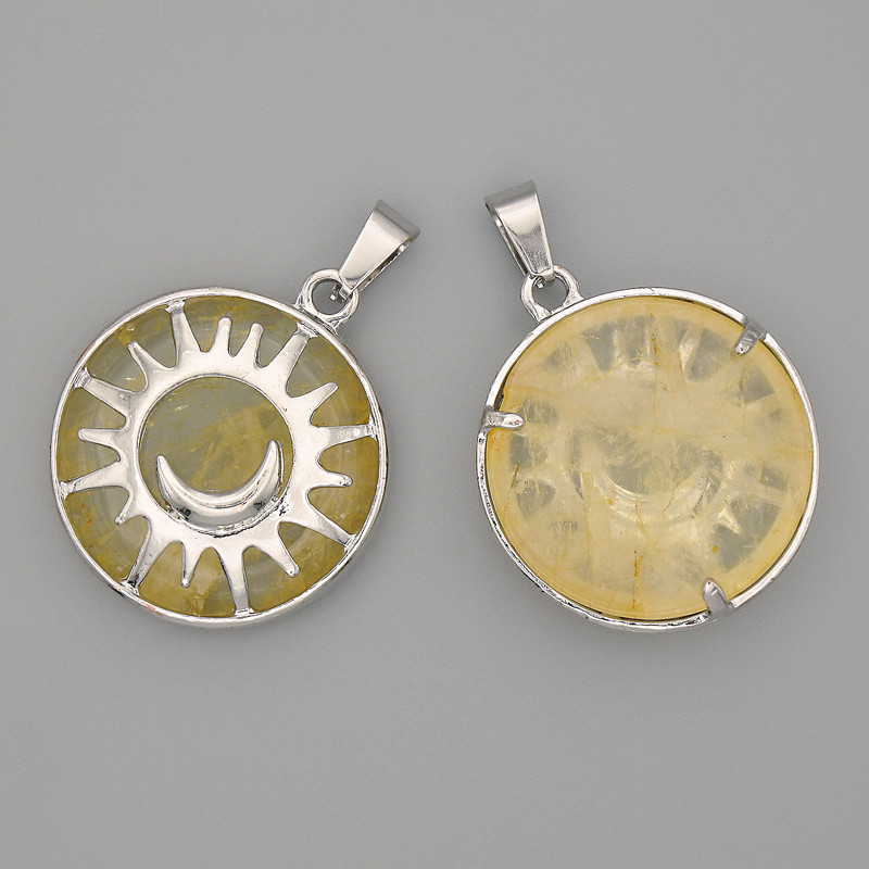 Citrine Pendant in "Sun" Setting, 27mm Diameter+