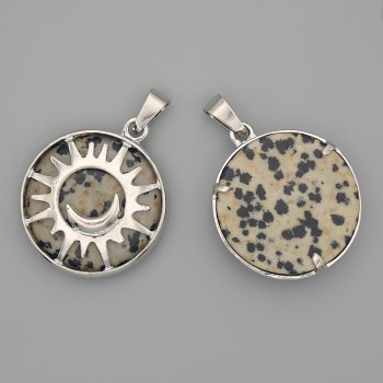 Dalmatian Jasper Pendant in "Sun" Setting, 27mm Diameter+