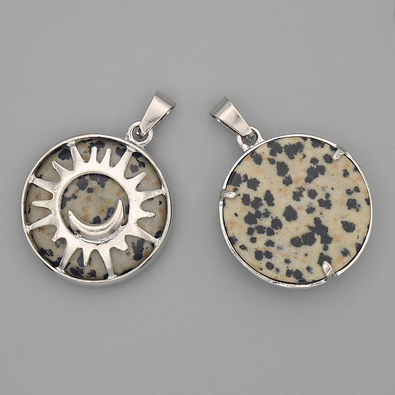 Dalmatian Jasper Pendant in "Sun" Setting, 27mm Diameter+