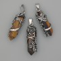 Tiger's Eye pendant hexagon with flower 35x15mm ±, length 44mm ±