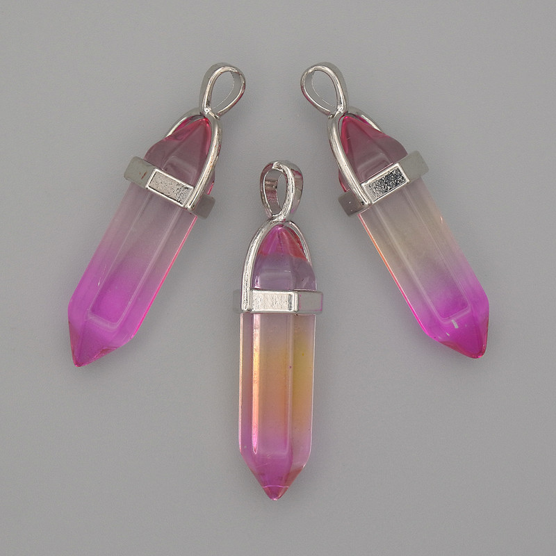 Multicolour Glass Hexagon Crystal Pendant 8x31x41mm+