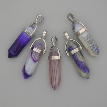 Agate Hexagonal Crystal Pendant Bead 8x31x41mm+