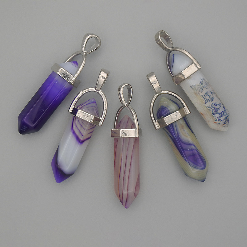 Agate Hexagonal Crystal Pendant Bead 8x31x41mm+