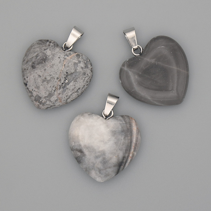 Heart Pendant Grey Jasper 20x20xx25mm+