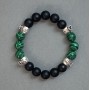 Malachite & Shungite Bracelet, Smooth Round Bead, 10mm+/- Diameter, with Metal Spacers, 18mm+/- Length, Stretch