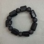 Bracelet Tourmaline Schorl Raw Chip-Cut Stones, 19-27x15mm+/- Lava Bead 12mm+/-, Length 20mm+/- Stretch