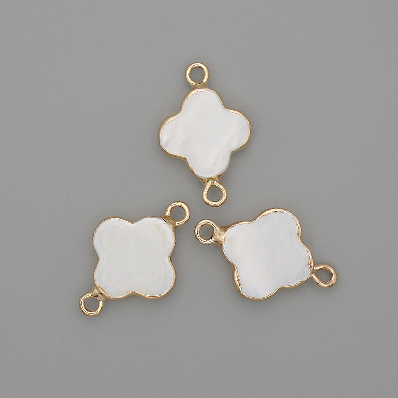 Clover Connector, Mother-of-Pearl, Gold-Tone Metal, 20x12mm+