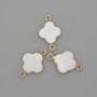 Clover Connector, Mother-of-Pearl, Gold-Tone Metal, 20x12mm+