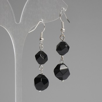 Black Onyx Faceted Earrings 10mm+/- 12mm+/-, Length 50mm+