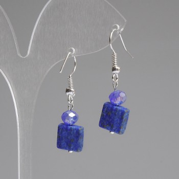 Lapis Lazuli Faceted Square Earrings 10x10mm+/- Czech Glass Rondelle 6x5mm+/-, Length 37mm+