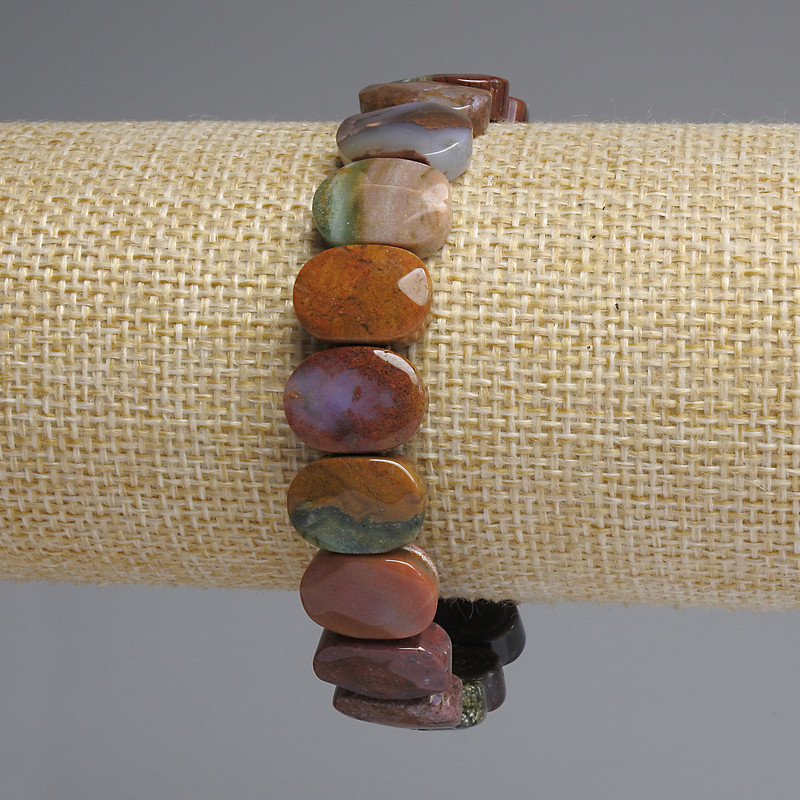 Jasper Bracelet, Faceted Rounded Link, Diameter 14x10mm+/-, Length 18cm+/- Stretch