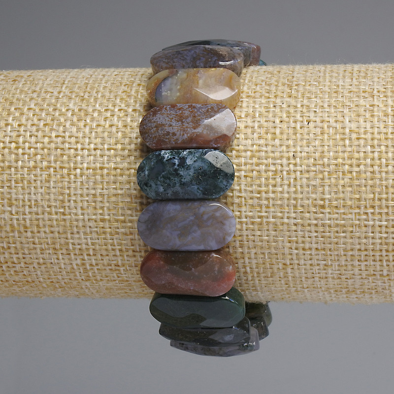 Jasper Bracelet, Faceted Rounded Link, Diameter 20x10mm+/-, Length 18cm+/- Stretch