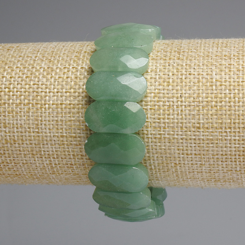 Jade Bracelet, Faceted Rounded Link, Diameter 20x10mm+/-, Length 18cm+/- Stretch