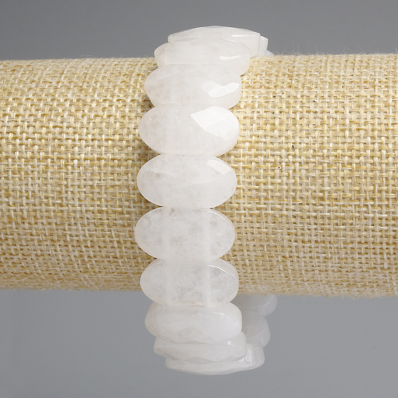 Rock Crystal Bracelet, Faceted Rounded Link, Diameter 20x10.5mm+/-, Length 18cm+/- Stretch
