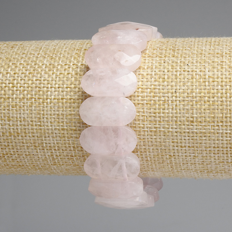Rose Quartz Bracelet, Faceted Rounded Link, Diameter 20x10mm+/-, Length 18cm+/- Stretch