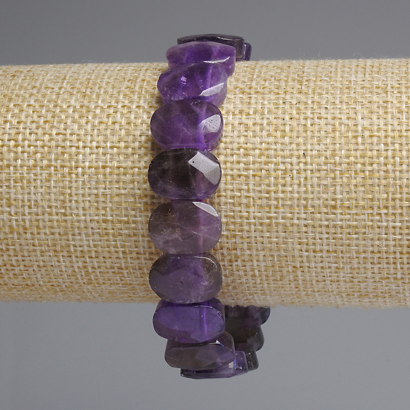Clearance! Amethyst Bracelet, Faceted Rounded Link, Diameter 14x10mm+/-, Length 18cm+/- Stretch