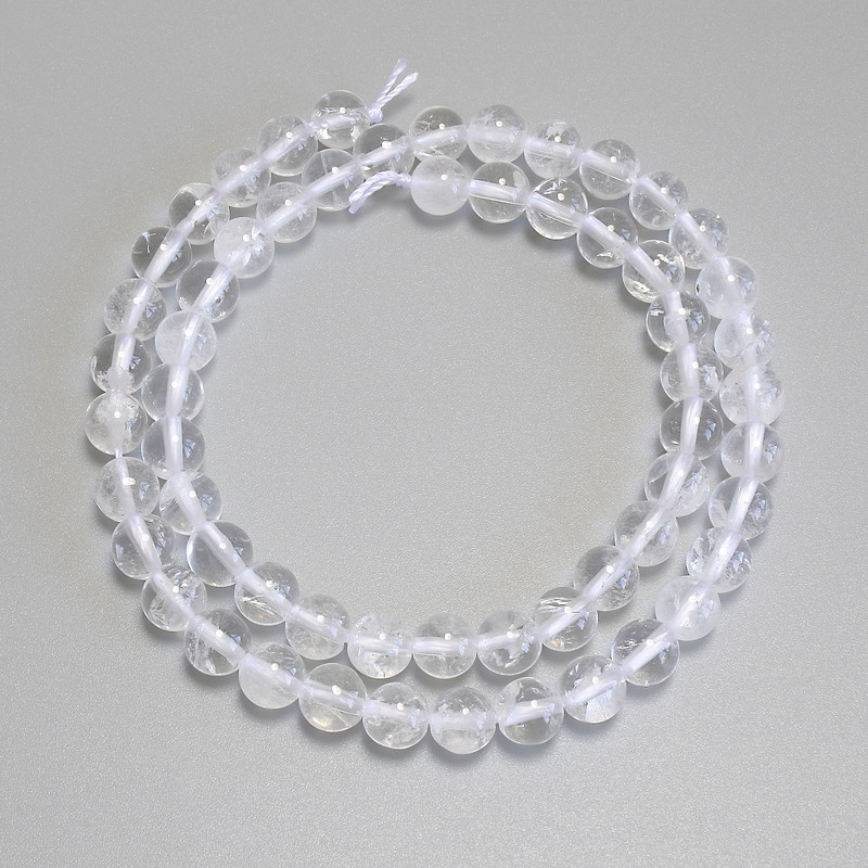 Rock Crystal Beads Smooth Round, diameter 6.5mm+/- on thread, length 37cm+