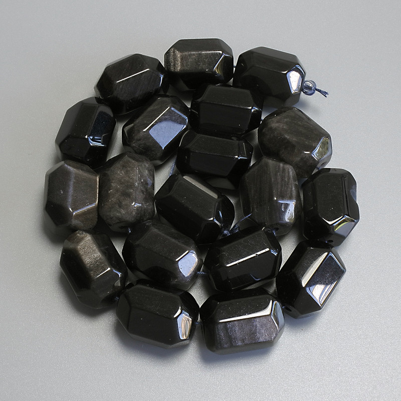 Silver Obsidian Beads, Faceted, 20x14mm+/- on Thread, Length 38cm+