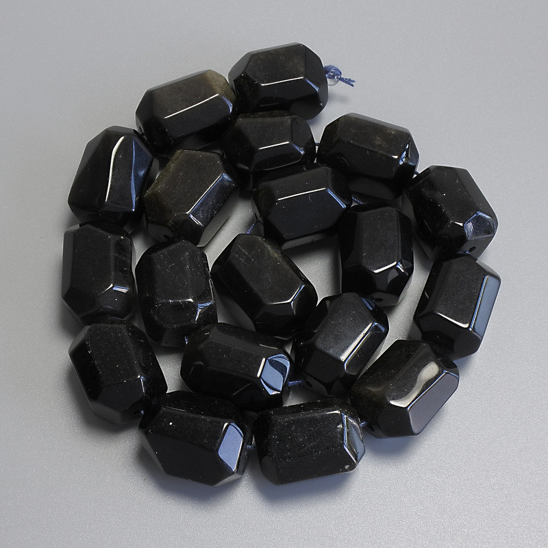 Golden Sheen Obsidian Beads, Faceted, 20x15mm+/- on Thread, Length 38cm+