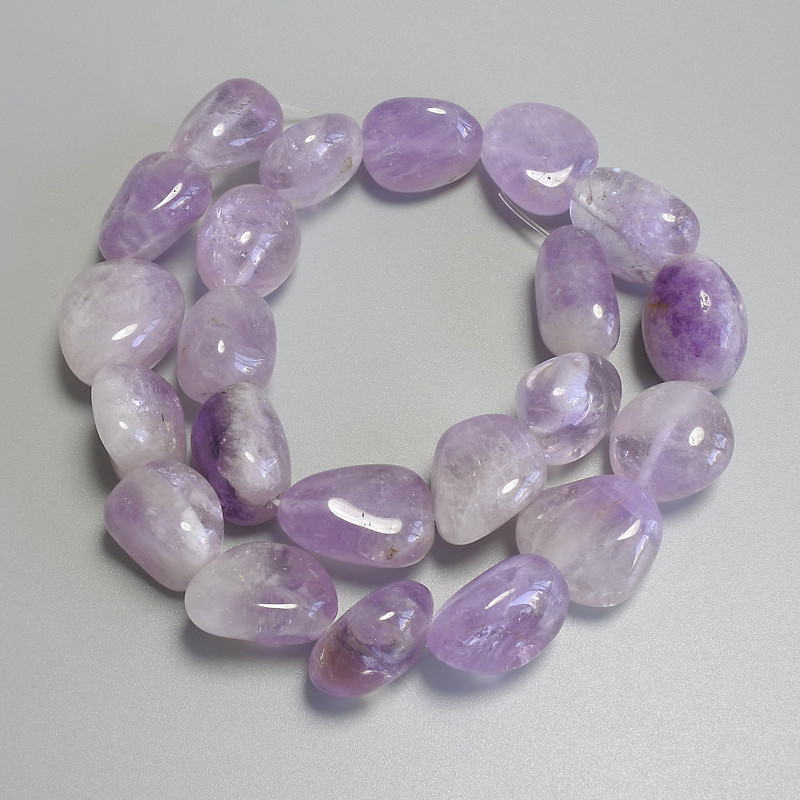 Amethyst Tumbled Beads, 19-21x12-19mm+/- on Fishing Line, Length 40cm+
