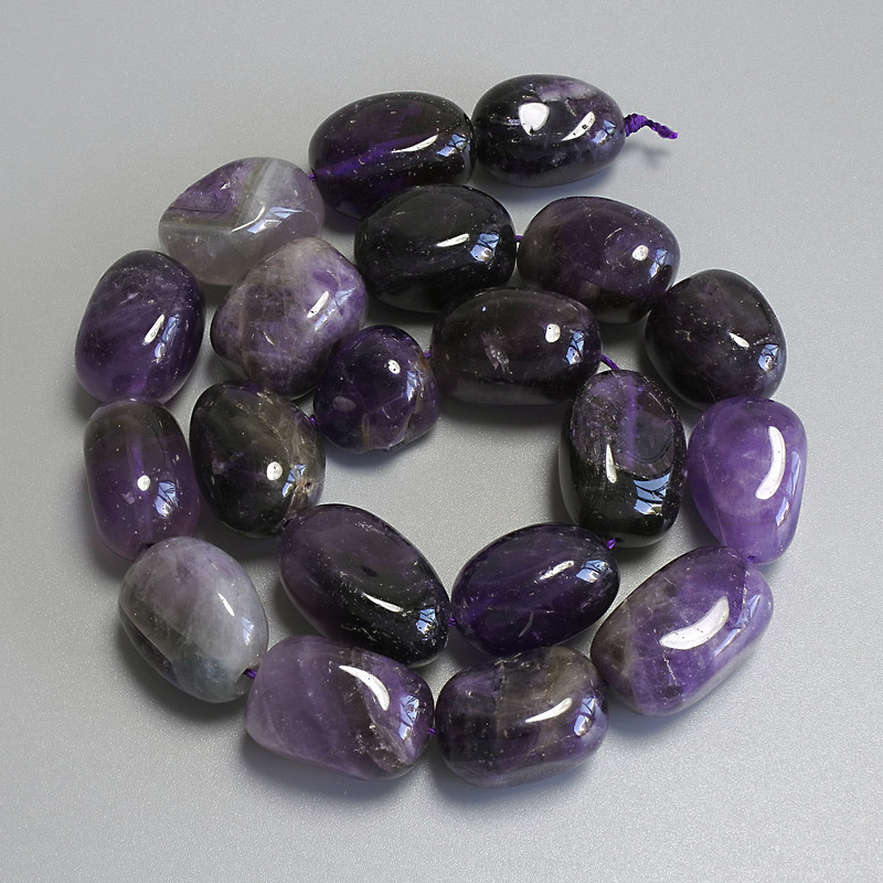 Amethyst Tumbled Beads, 18-20x14mm+/- on Thread, Length 38cm+