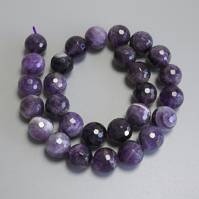 Amethyst Beads, faceted round, diameter 14mm+/-, on a strand, length 39cm+