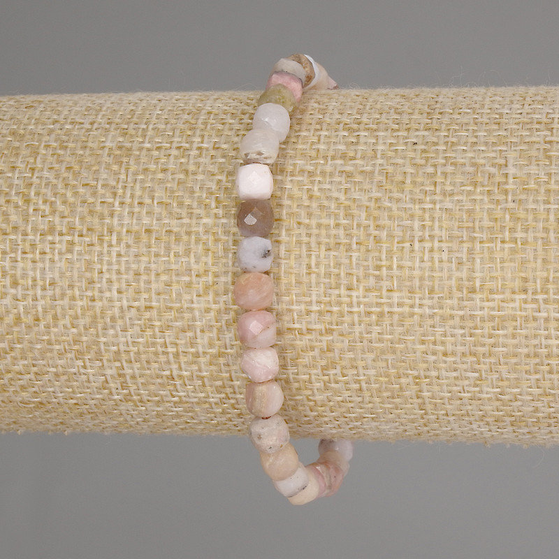 Faceted Pink Opal Cube Bracelet, diameter 5x5mm+/-, length 18cm+/- stretch
