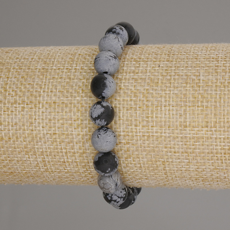 Snowflake Obsidian Ball Bracelet, diameter 9mm+-, length 18cm +- stretch