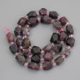 Tourmaline Polyhedron Beads, diameter 9-12x6-9mm+-, seed beads 4mm+- on thread, length 39cm+