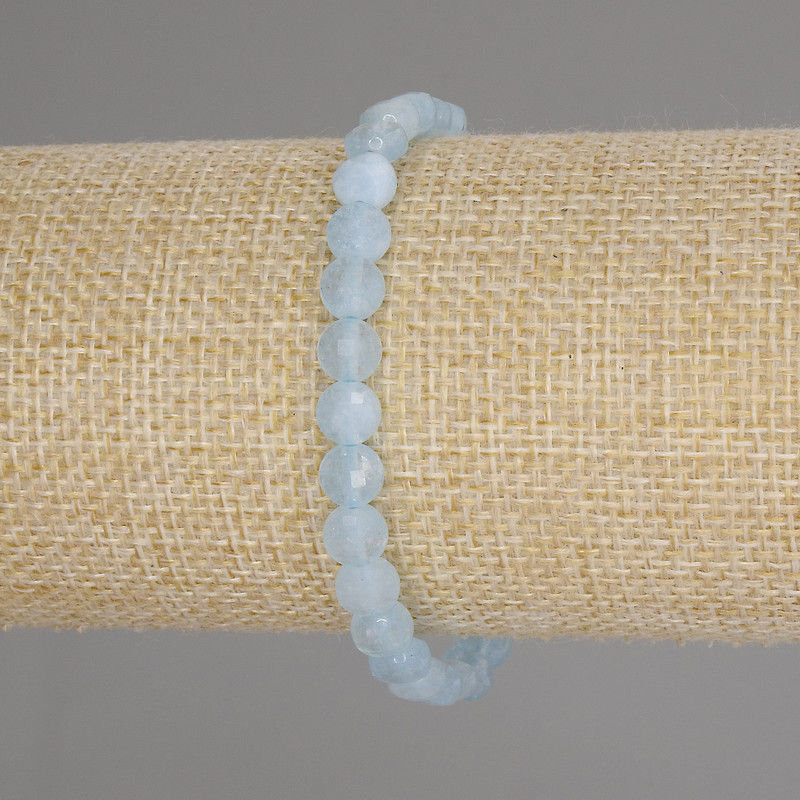 Aquamarine Bracelet, Faceted Coin, Diameter 6mm+-, Length 18cm +- Stretch