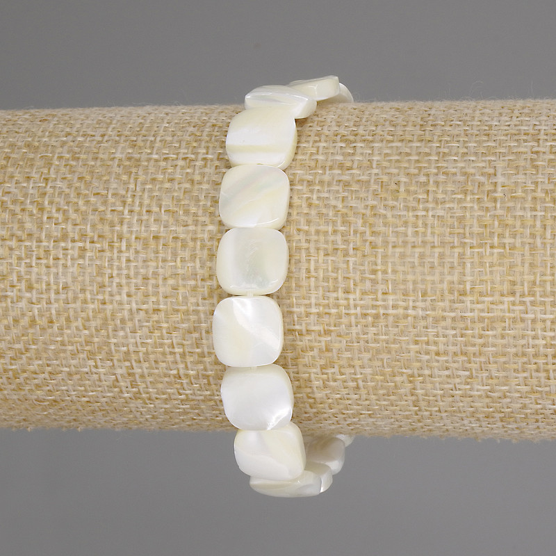 Mother-of-Pearl Bracelet, square, diameter 10x10mm+-, length 18cm +- stretch
