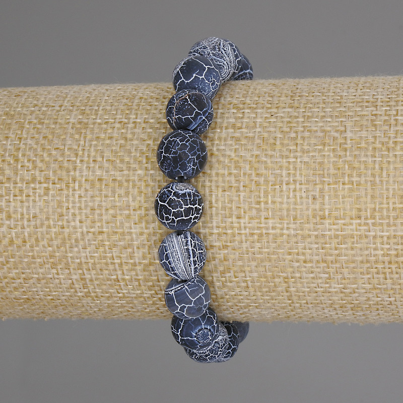 Frosty Agate Bracelet, smooth round beads, diameter 10mm+-, length 18cm +- stretch