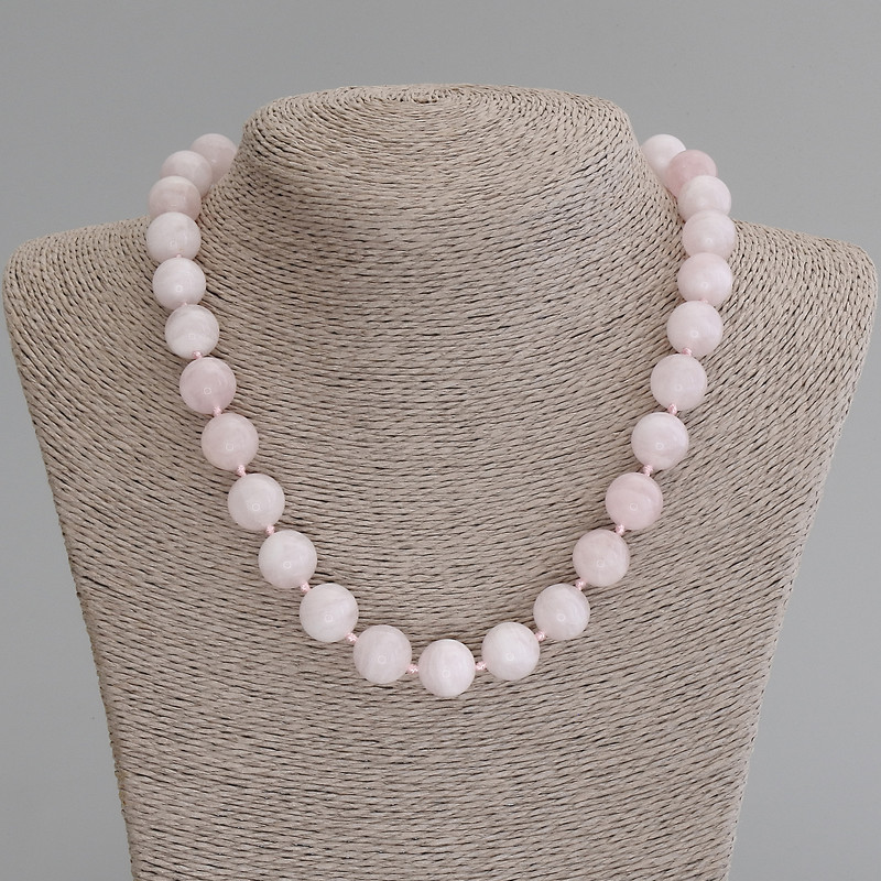 Madagascar Rose Quartz Necklace, smooth round beads, diameter 12,5mm+-, length 50cm +- with clasp