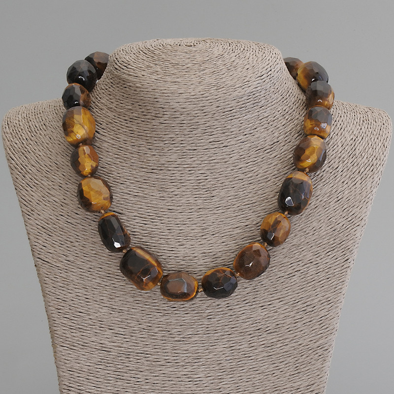 Tiger's Eye Necklace, faceted nugget beads, diameter 15-23x12-18mm+-, length 50cm +- with clasp