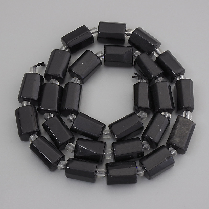 Tourmaline Beads, treated stone, diameter 13-14x9-10mm+- with 4mm+- seed beads on a strand, length 44cm+