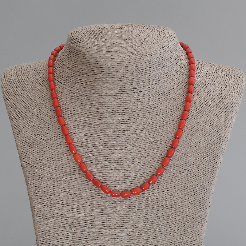 Coral Barrel Bead Necklace 7×5mm ±, length 50cm ± with clasp