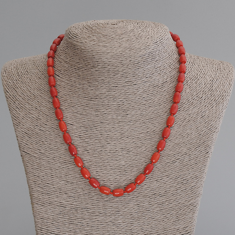 Coral Necklace Barrel 8.5x6mm +/-, length 50cm+/- with clasp