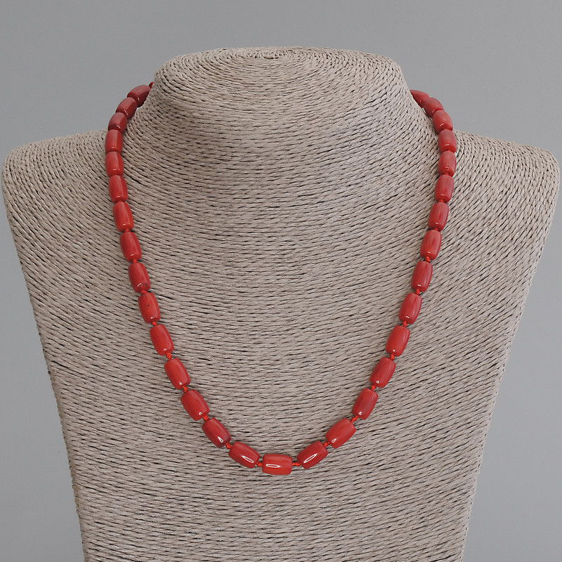Coral Necklace Barrel 10x6.5mm +/-, length 50cm+/- with clasp