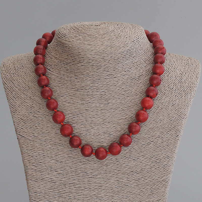 Coral Necklace Smooth Round Bead 12mm +/-, length 45cm+/- with clasp