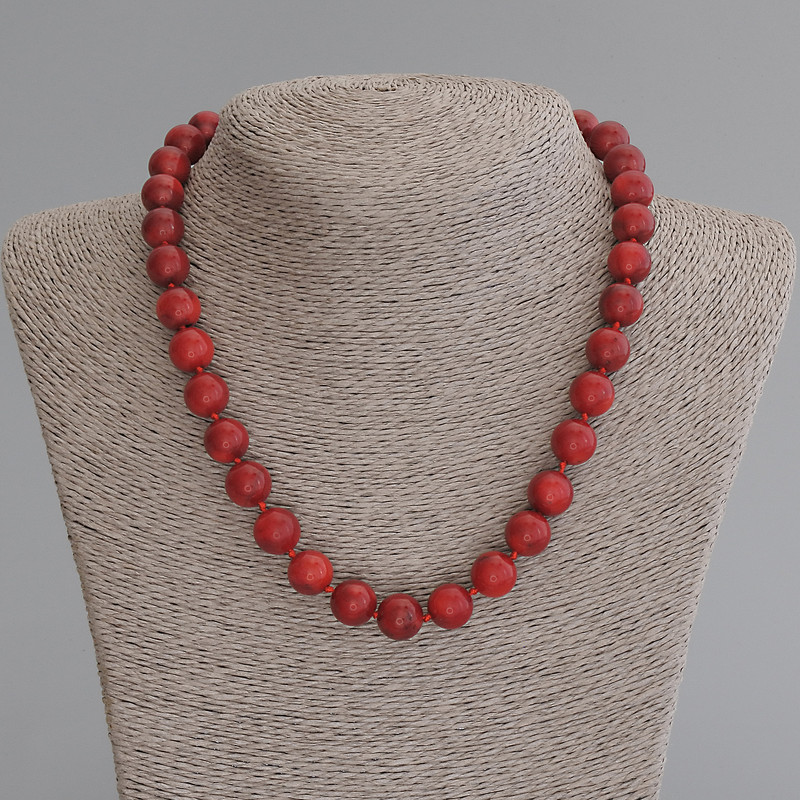 Coral Necklace Smooth Round Bead 11mm +/-, length 50cm+/- with clasp
