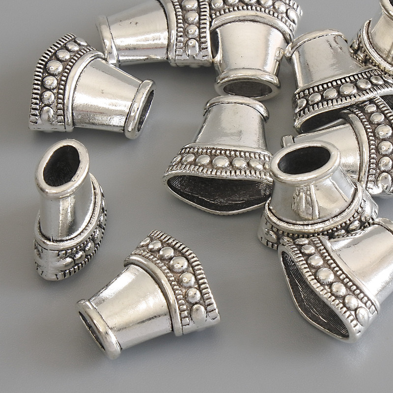 Findings End Cap, Diameter 14x15mm, Hole Diameter 6mm+/- 13mm+-, Silver-Coloured Metal, Pack 20g+/-, 13pcs+