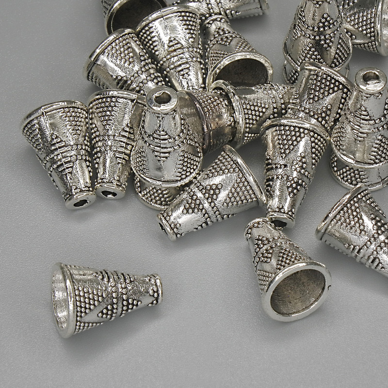 Findings End Cap, Diameter 11x9mm, Hole Diameter 1.6mm-7mm, Silver-Coloured Metal, Pack 20g+/-, 23pcs+