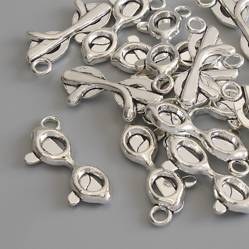 Pendant Charm Glasses, Silver-Coloured Metal, Diameter 23x9mm+/-, Pack of 15pcs