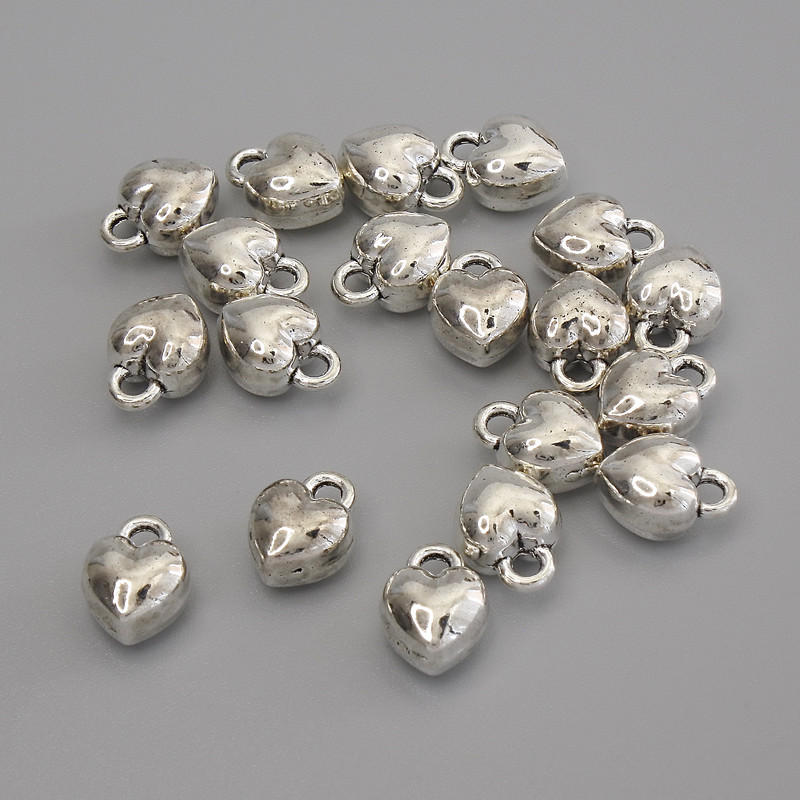 Pendant Charm Heart, Silver-Coloured Metal, Diameter 9x7mm+/-, Pack of 18pcs