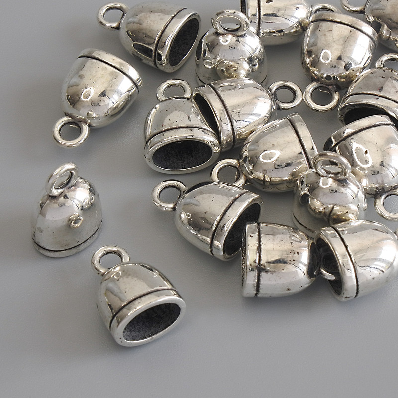 End Cap, Silver-Coloured Metal, Diameter 13x9mm+/-, Pack of 17pcs